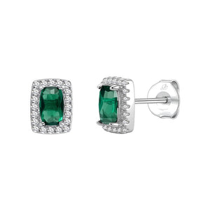Pendientes cuadrado plata de ley con circonita verde esmeralda, ancho 5 mm, alto 7 mm