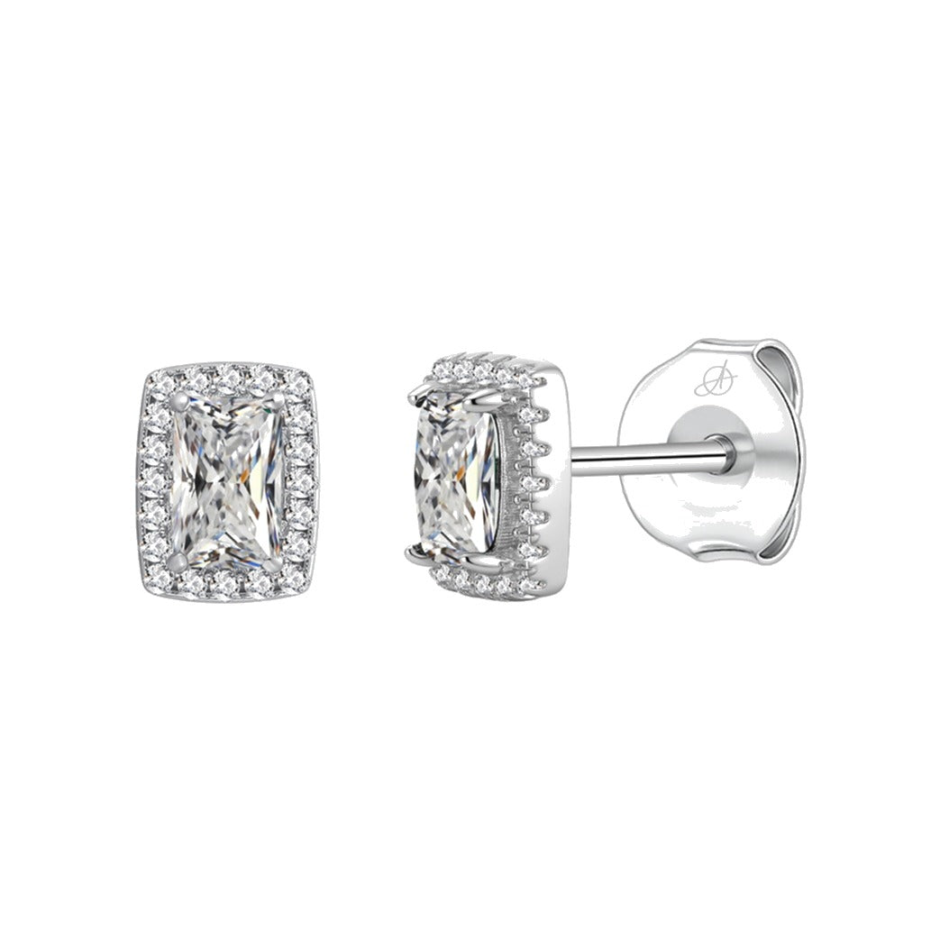 Pendientes cuadrado plata de ley con circonitas blancas, ancho 6 mm, alto 8 mm
