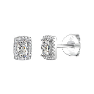 Pendientes cuadrado plata de ley con circonitas blancas, ancho 6 mm, alto 8 mm