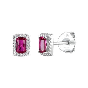Pendientes cuadrado plata de ley con circonita roja rubí, ancho 6 mm, alto 8 mm