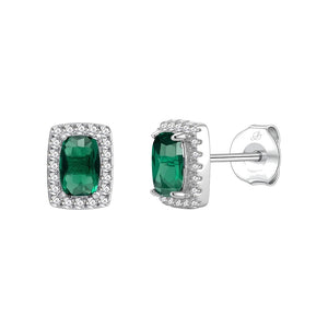 Pendientes cuadrado plata de ley con circonita verde esmeralda, ancho 6 mm, alto 8 mm