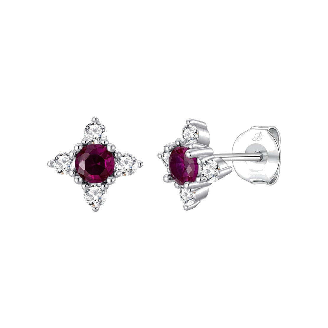 Pendientes tulipán plata de ley con circonita roja rubí, 8 mm