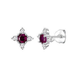 Pendientes tulipán plata de ley con circonita roja rubí, 8 mm