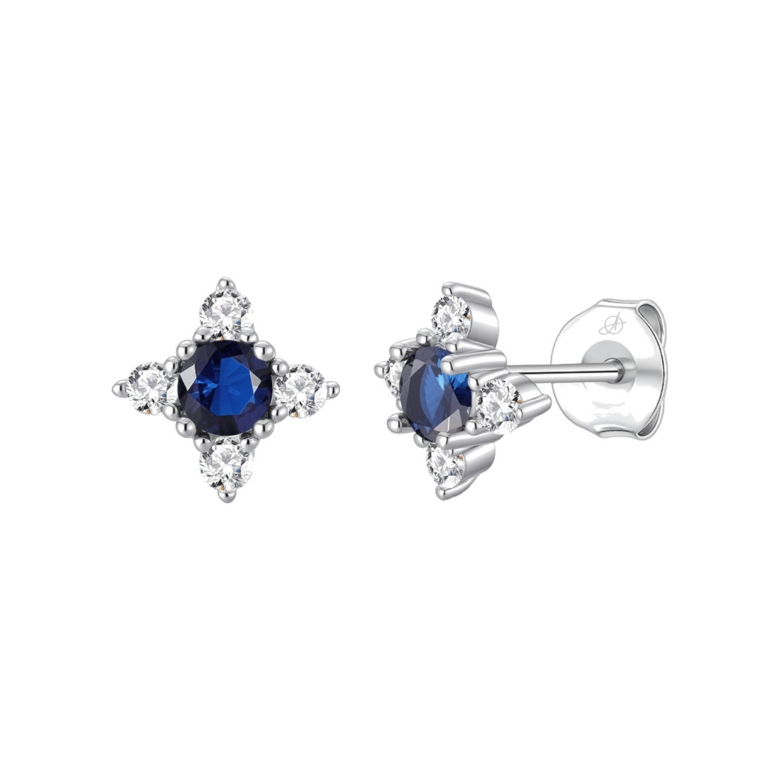 Pendientes tulipán plata de ley con circonita azul zafiro, 8 mm