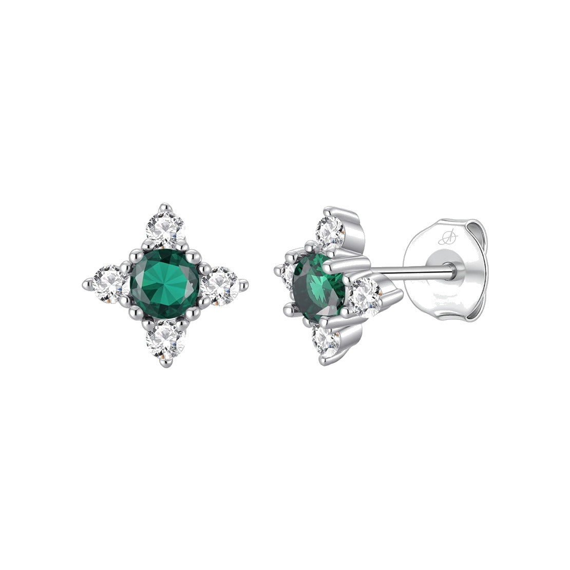 Pendientes tulipán plata de ley con circonita verde esmeralda, 8 mm