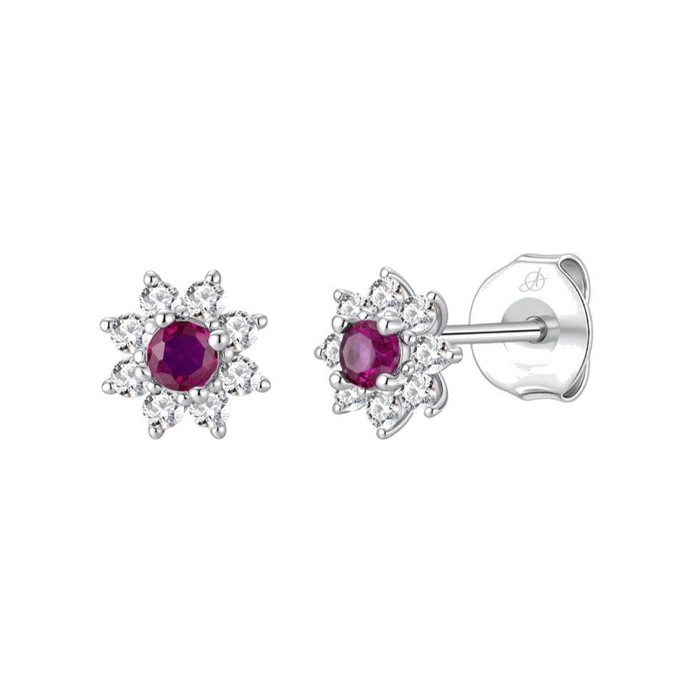 Pendientes estrella plata de ley con circonita roja rubí, 7 mm