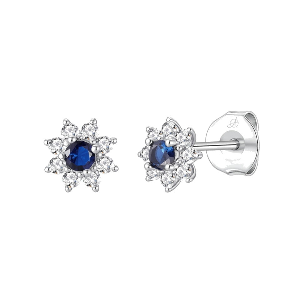 Pendientes estrella plata de ley con circonita azul zafiro, 7 mm