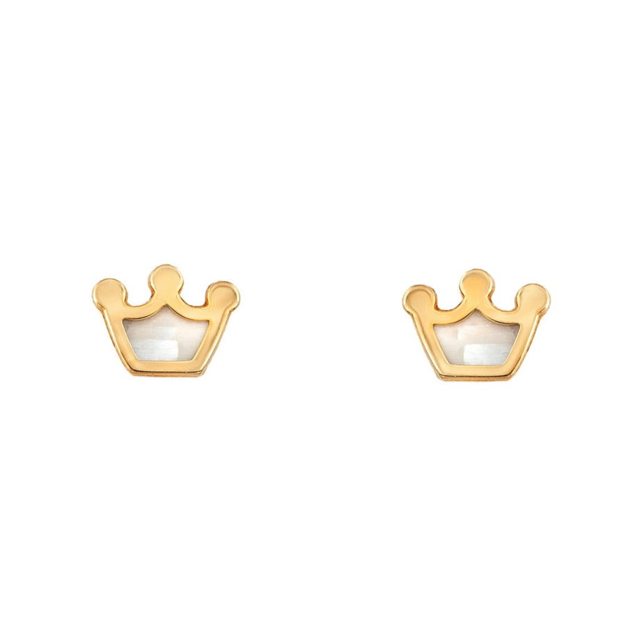 Pendientes oro 18k bebé corona nácar
