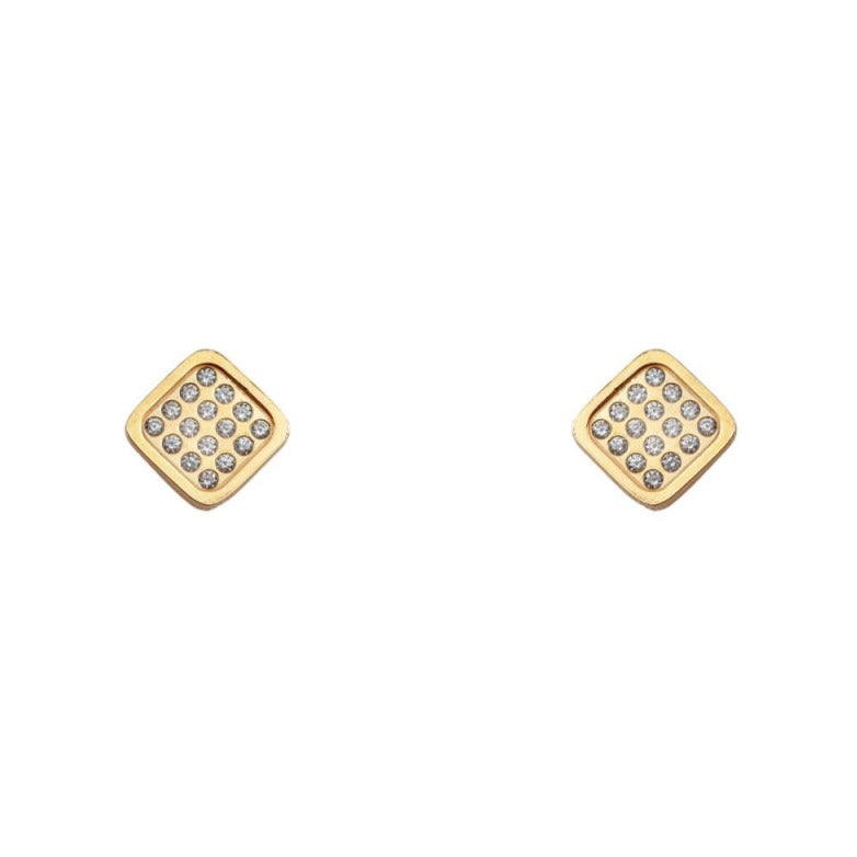 Pendientes bebé oro 18k cuadrado circonitas presión