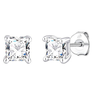 Pendientes de plata con circonita cuadrada de 6mm montada en garras para hombre o mujer
