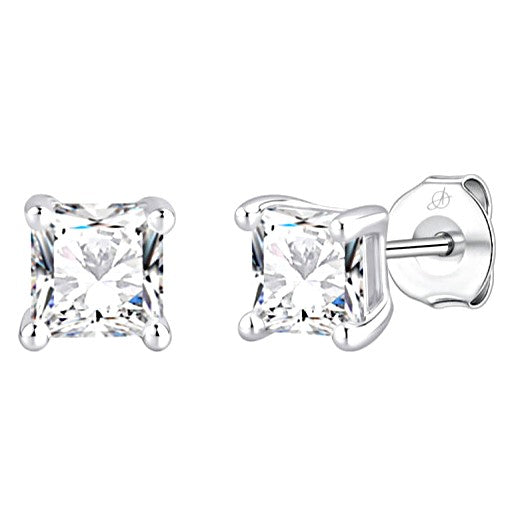 Pendientes de plata con circonita cuadrada de 6mm montada en garras para hombre o mujer