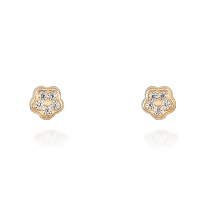 Pendientes oro 18k flor circonitas bebé