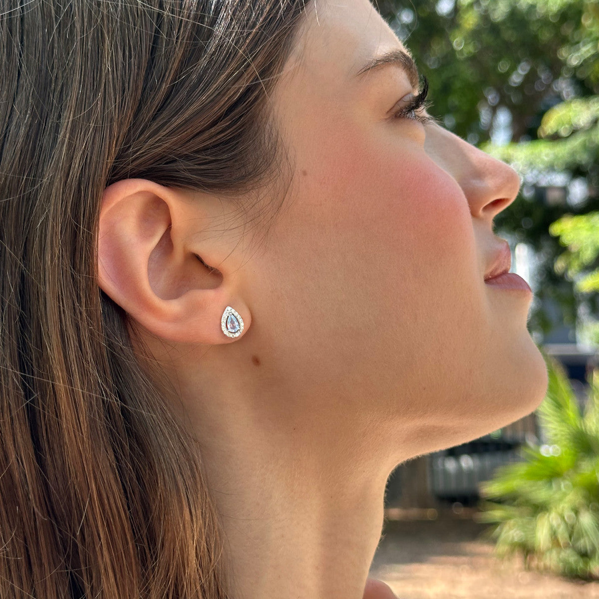 Pendientes de plata de ley 925 con circonita en gota color aguamarina y orla blanca