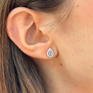Pendientes de plata de ley 925 con circonita en gota color aguamarina y orla blanca