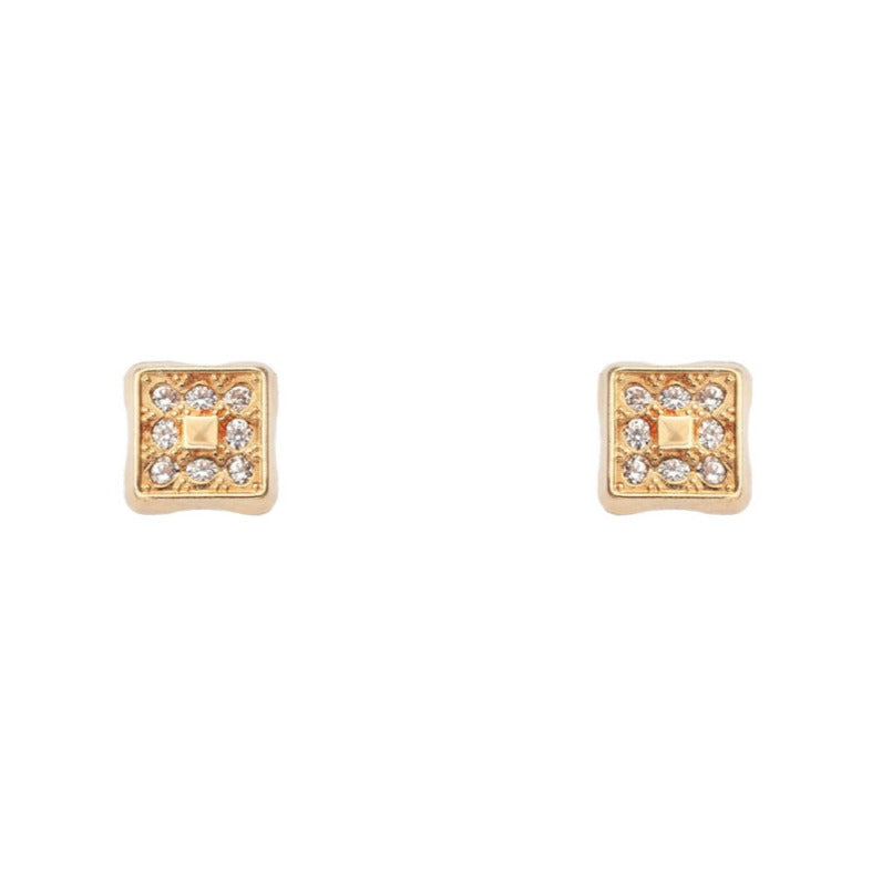 Pendientes bebé oro 18k rosca circonitas cuadrado