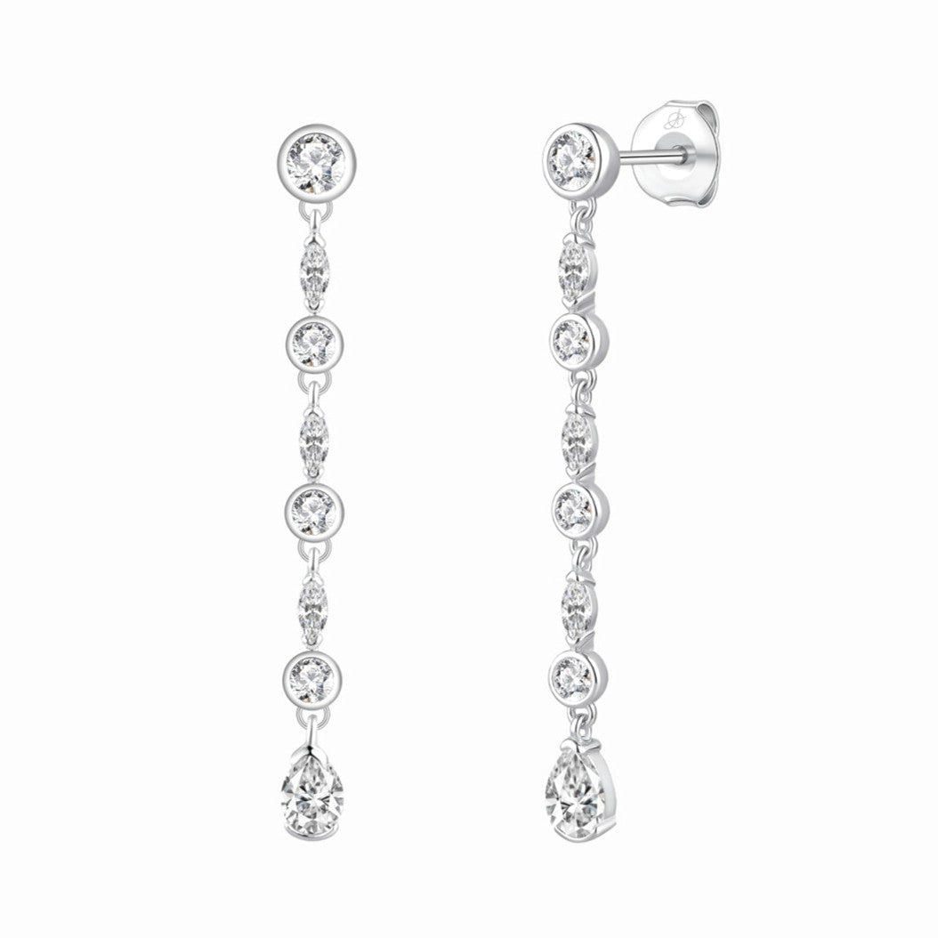 Pendientes elegantes de plata largos con cierre presión y circonitas chica