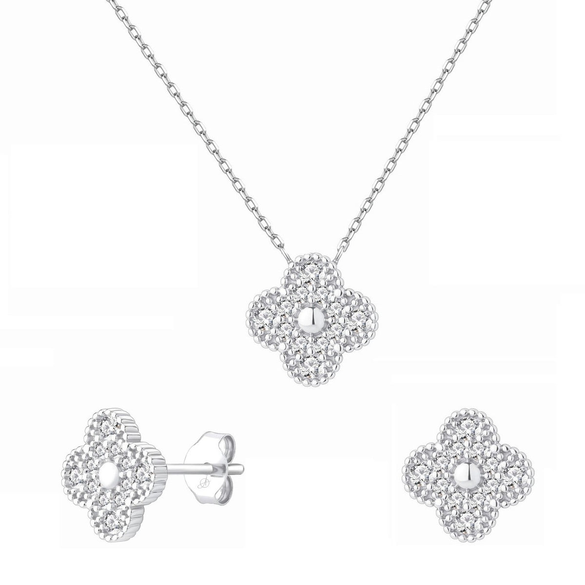 Pendientes y colgante de plata de ley en forma de pétalos con circonitas