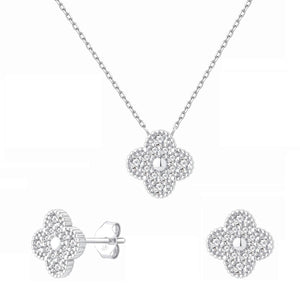 Pendientes y colgante de plata de ley en forma de pétalos con circonitas