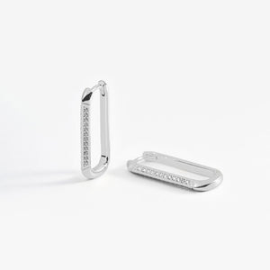 Pendientes plata aro rectangular circonitas plateado