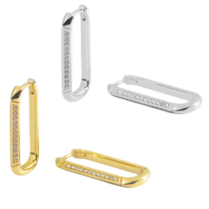 Pendientes plata aro rectangular circonitas
