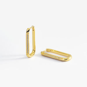 Pendientes plata aro rectangular circonitas dorado