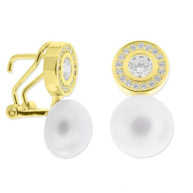 Pendientes de plata chapada en oro tú y yo con cierre omega con orla de circonitas