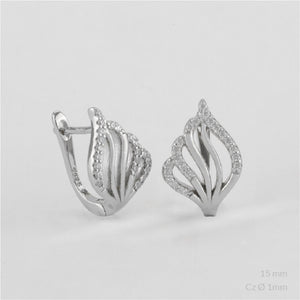 zoom de Pendientes plata 925 diseño de hojas con circonitas. Cierre catalán. A elegir en rodio o chapado en oro