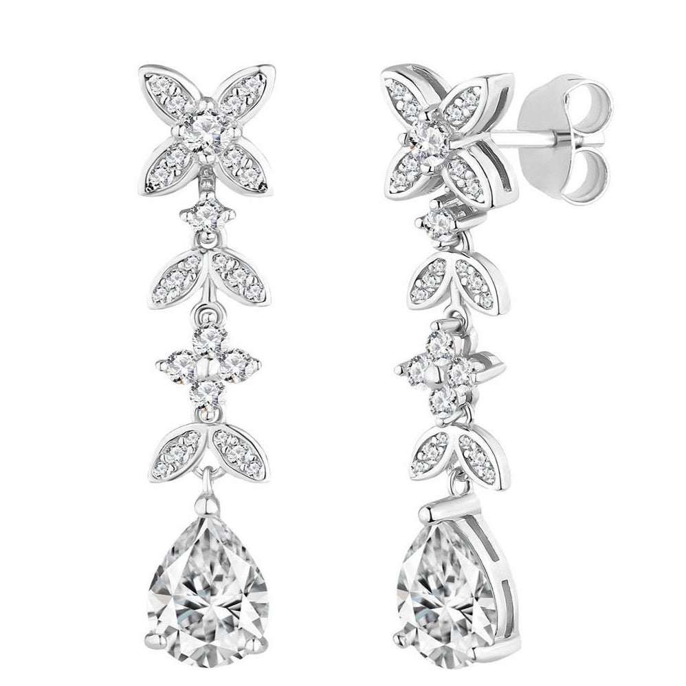 Pendientes de plata largos con cierre presión y circonitas