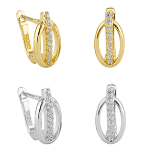 Pendientes plata 925 forma oval con circonitas y cierre catalán. A elegir en rodio o chapado en oro.