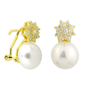 Pendientes de plata chapada en oro tú y yo con cierre omega con rosetón