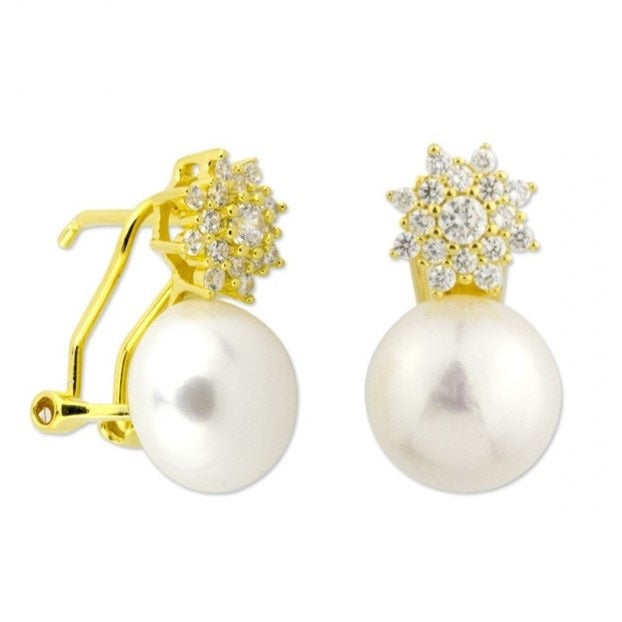 Pendientes de plata chapada en oro tú y yo con cierre omega con rosetón