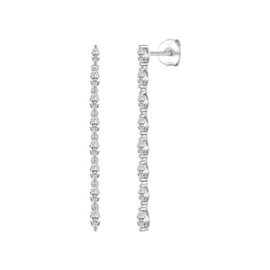 Pendientes navette plata de ley con circonitas blancas, ancho 2 mm, alto 46 mm