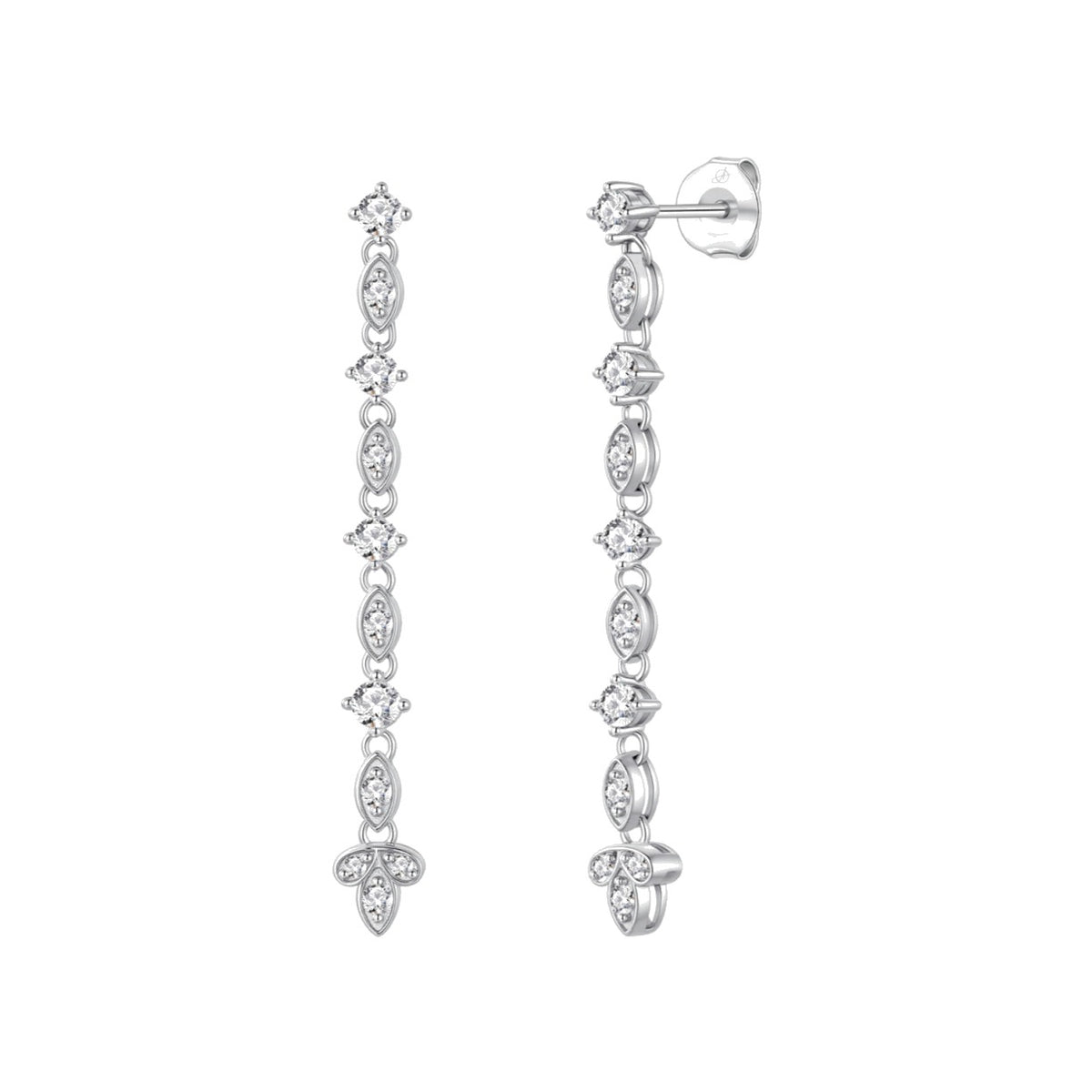 Pendientes nova plata de ley con circonitas blancas, ancho 6 mm, alto 52 mm