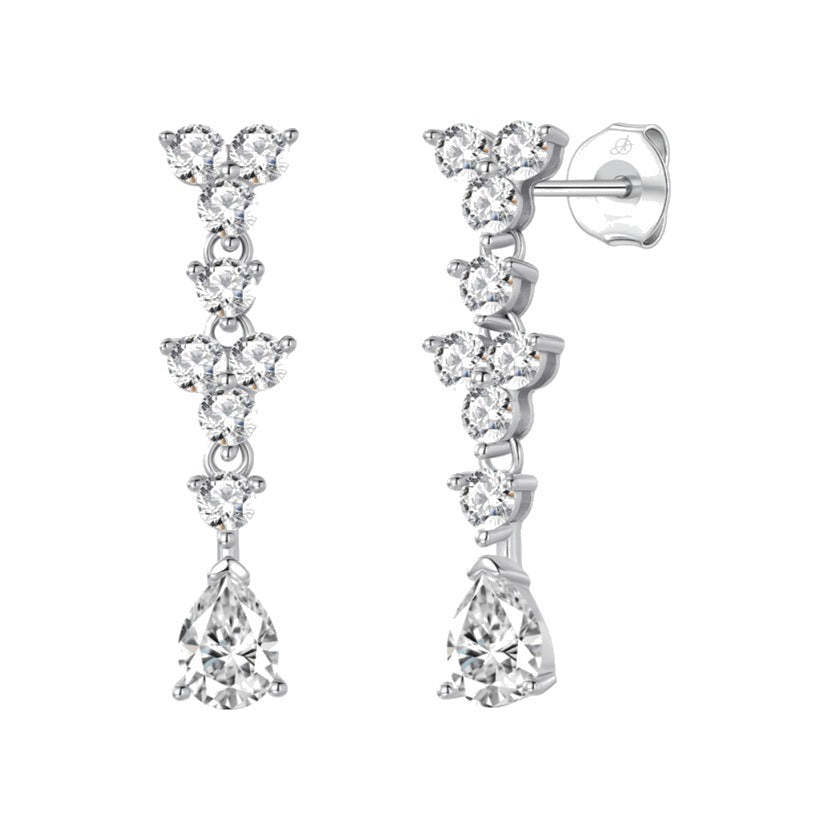 Pendientes atria plata de ley con circonitas blancas, ancho 7 mm, alto 29 mm