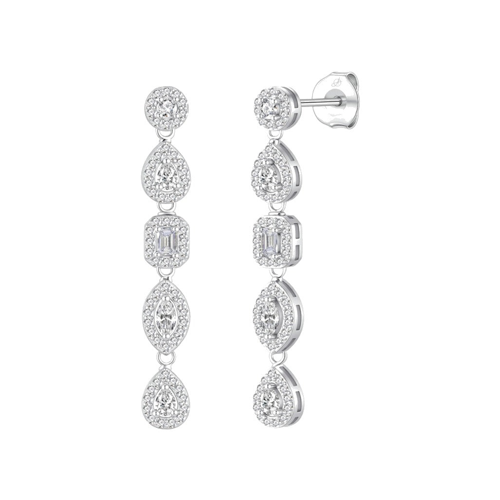Pendientes mosaico plata de ley con circonitas blancas, ancho 5 mm, alto 39 mm