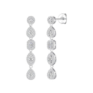 Pendientes mosaico plata de ley con circonitas blancas, ancho 5 mm, alto 39 mm