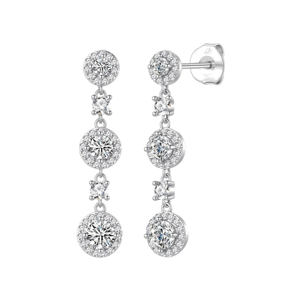 Pendientes circular plata de ley con circonitas blancas, ancho 8 mm, alto 35 mm