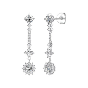 Pendientes girasol plata de ley con circonitas blancas, ancho 9 mm, alto 40 mm