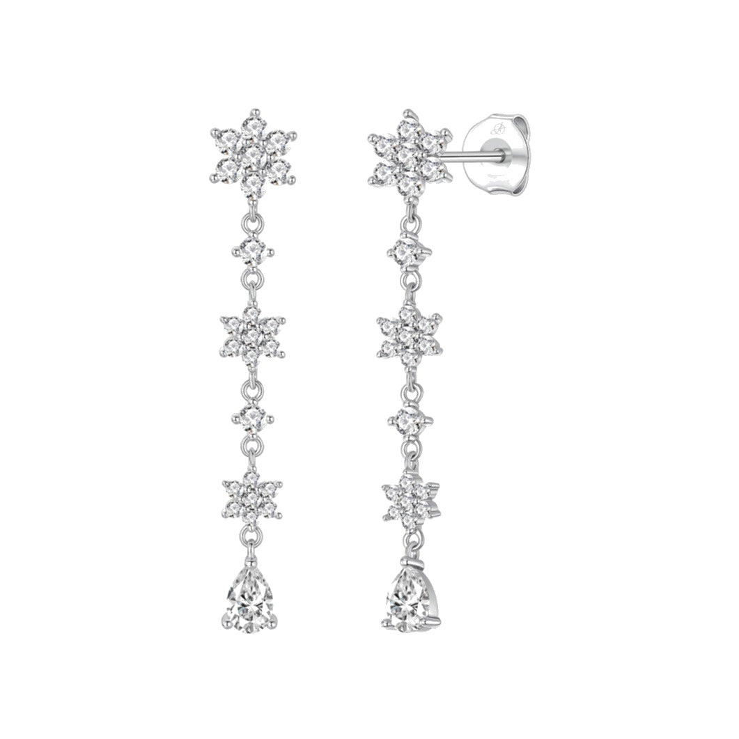 Pendientes bouquet plata de ley con circonitas blancas, ancho 8 mm, alto 47 mm