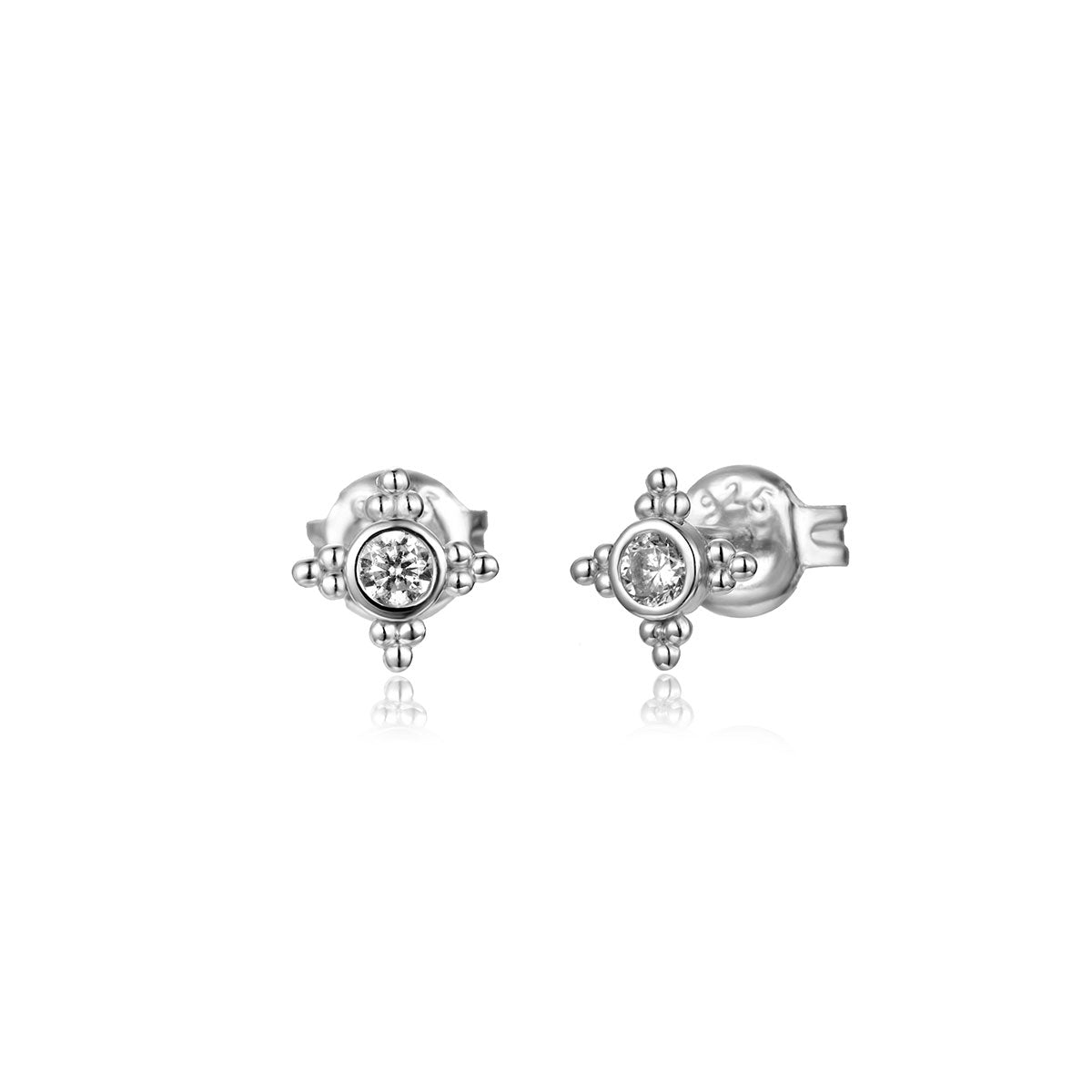 Pendientes de flor con circonita blanca en plata de ley 925 rodiada