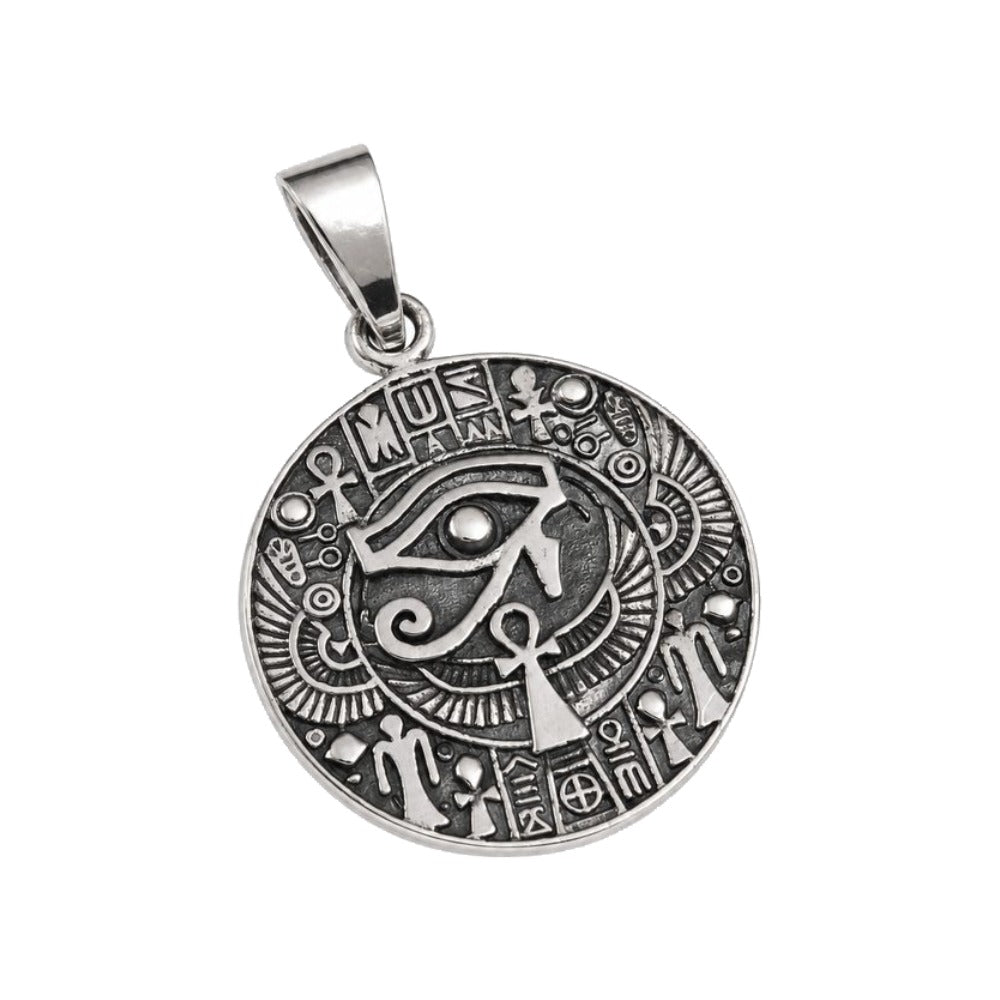 Medalla redonda egipcia de plata de ley 925 con el ojo de Horus, 23 mm de diámetro