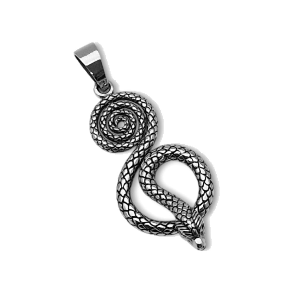 Colgante de serpiente enroscada de plata de ley 925 con la piel texturizada, 39 mm de alto