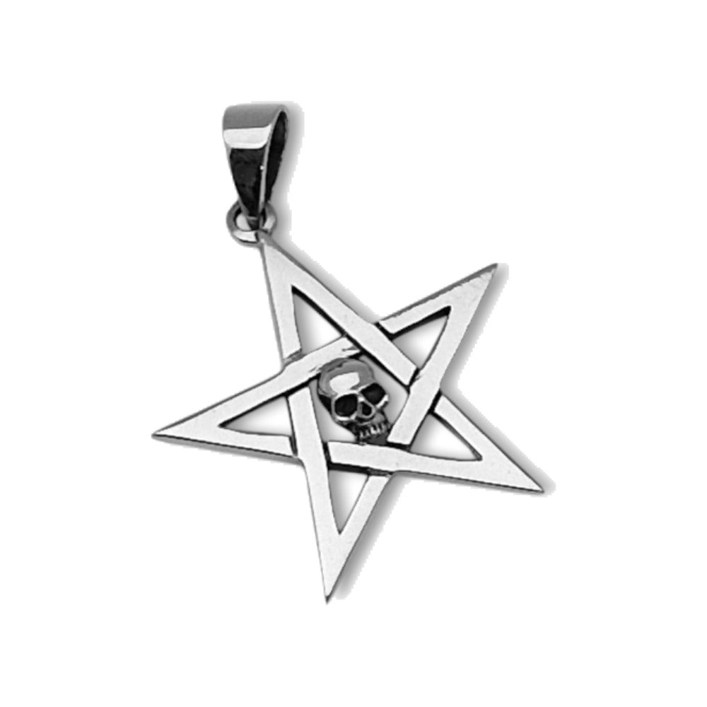 Colgante pentagrama de plata de ley 925 con una calavera en el centro, 27 mm de alto