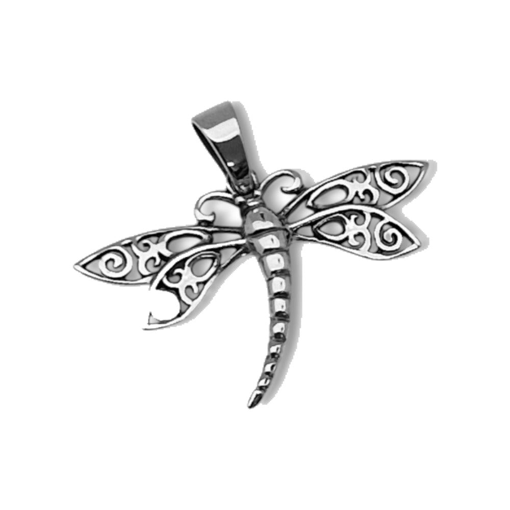 Colgante de libélula de plata de ley 925 con las alas caladas, 24 mm de alto