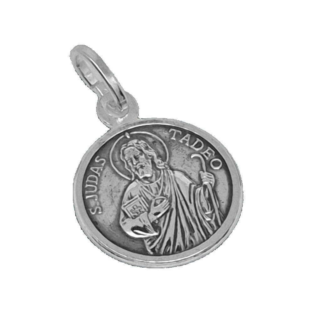 Medalla redonda de San Judas Tadeo de plata de ley 925 con relieve, 17 mm de diámetro