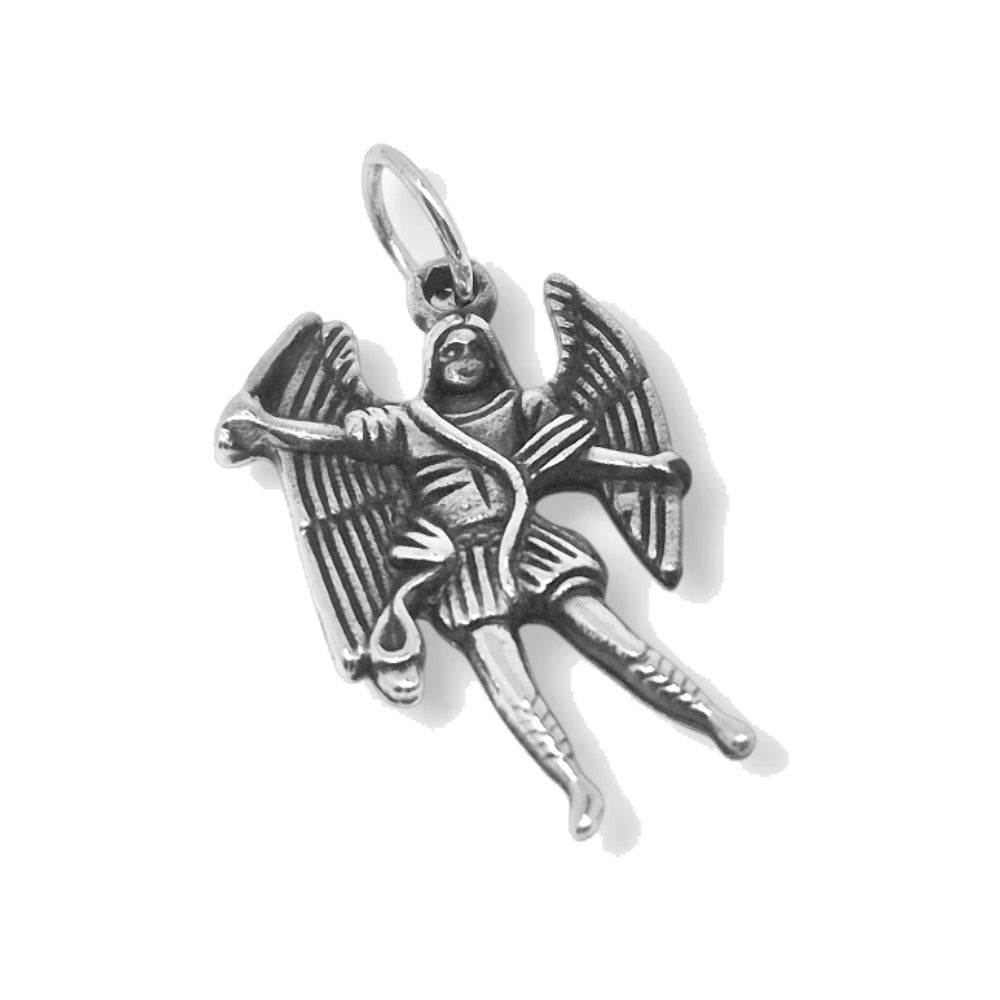 Colgante del Arcángel San Miguel de plata de ley 925 en forma de figura con alas y espada, 23 mm de alto