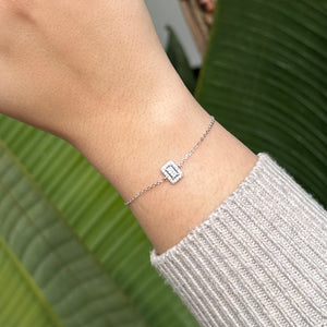 Pulsera de plata de ley 925 con circonita cuadrada orlada de circonitas blancas