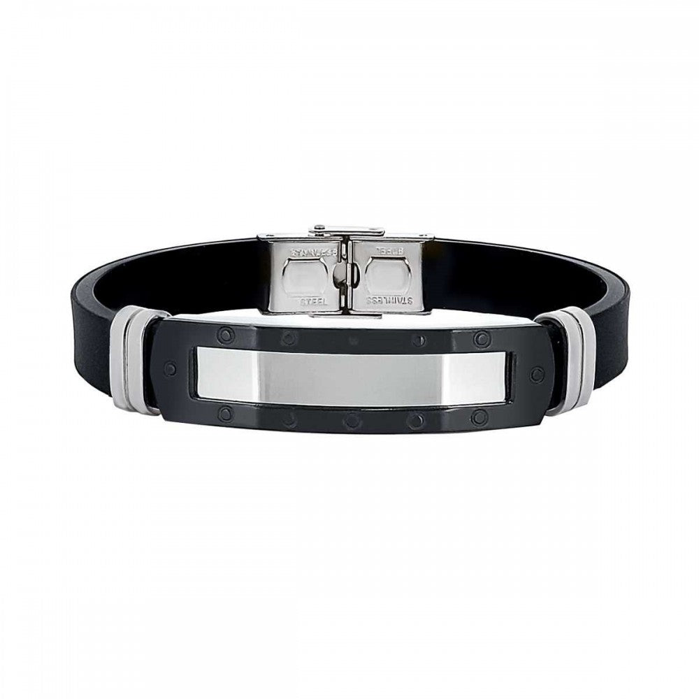 PULSERA DE ACERO Y CAUCHO PARA CABALLERO CON DETALLE EN NEGRO