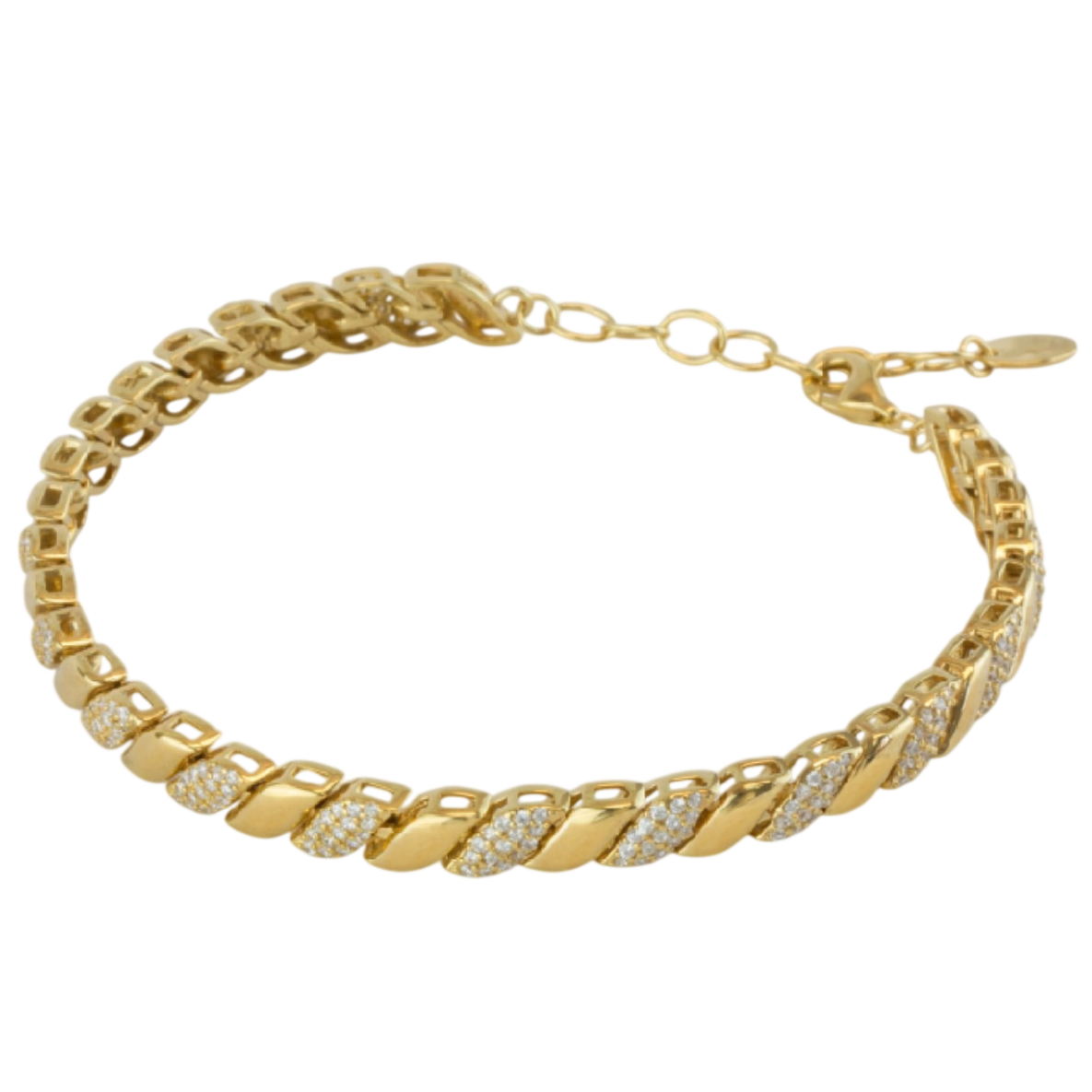 Pulsera de plata de ley 925 bañada en oro con diseño de trenza y circonitas foto