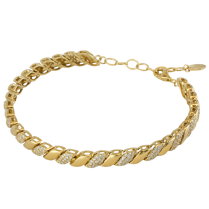 Pulsera de plata de ley 925 bañada en oro con diseño de trenza y circonitas foto